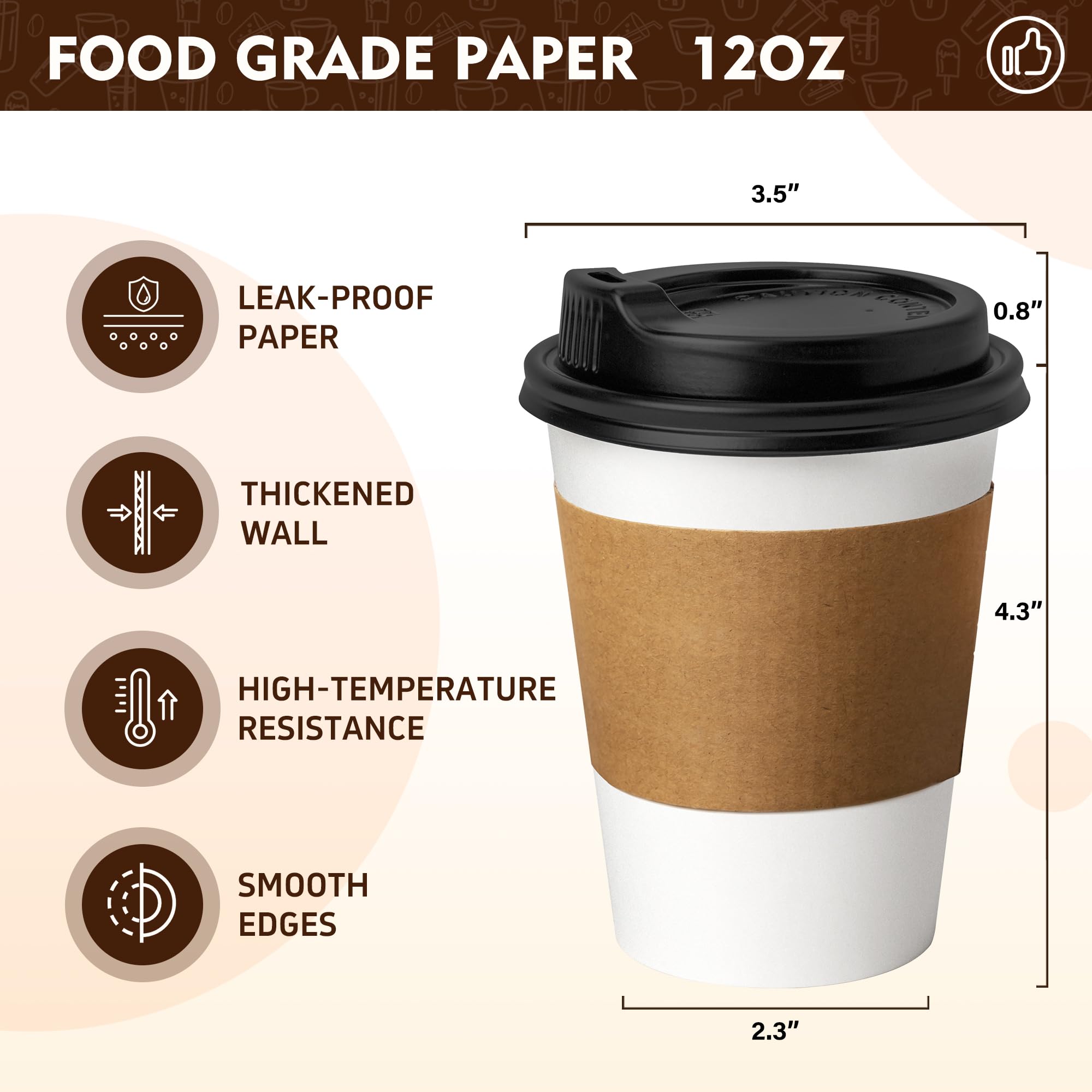 YEEHAW 100 Pack 16 oz Disposable Coffee Cups with Lids, Heat & Leak-proof Paper Cups, to Go Coffee Cups for Hot & Cold Beverage