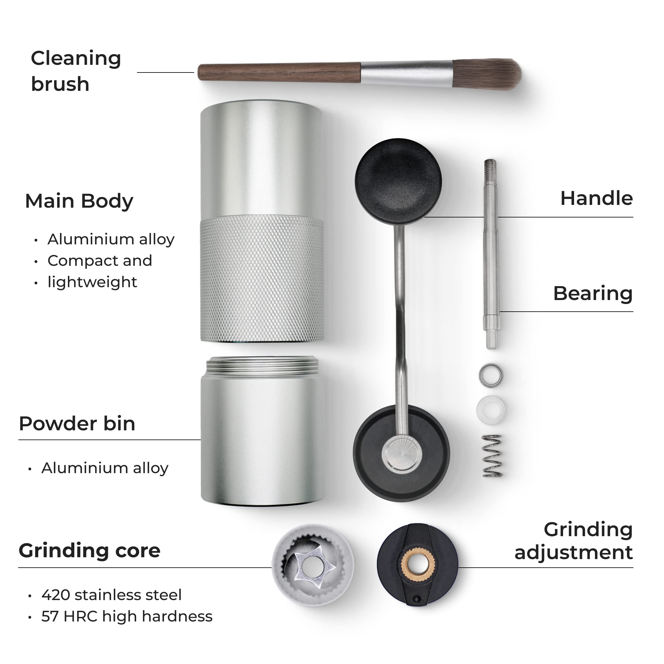 Premium Manual Coffee Grinder for Espresso, Pour Over & French Press with Stainless Steel Conical Burr, Precision Adjustable Hand Grinder, Compact Travel Size - by Alpaca Ventures