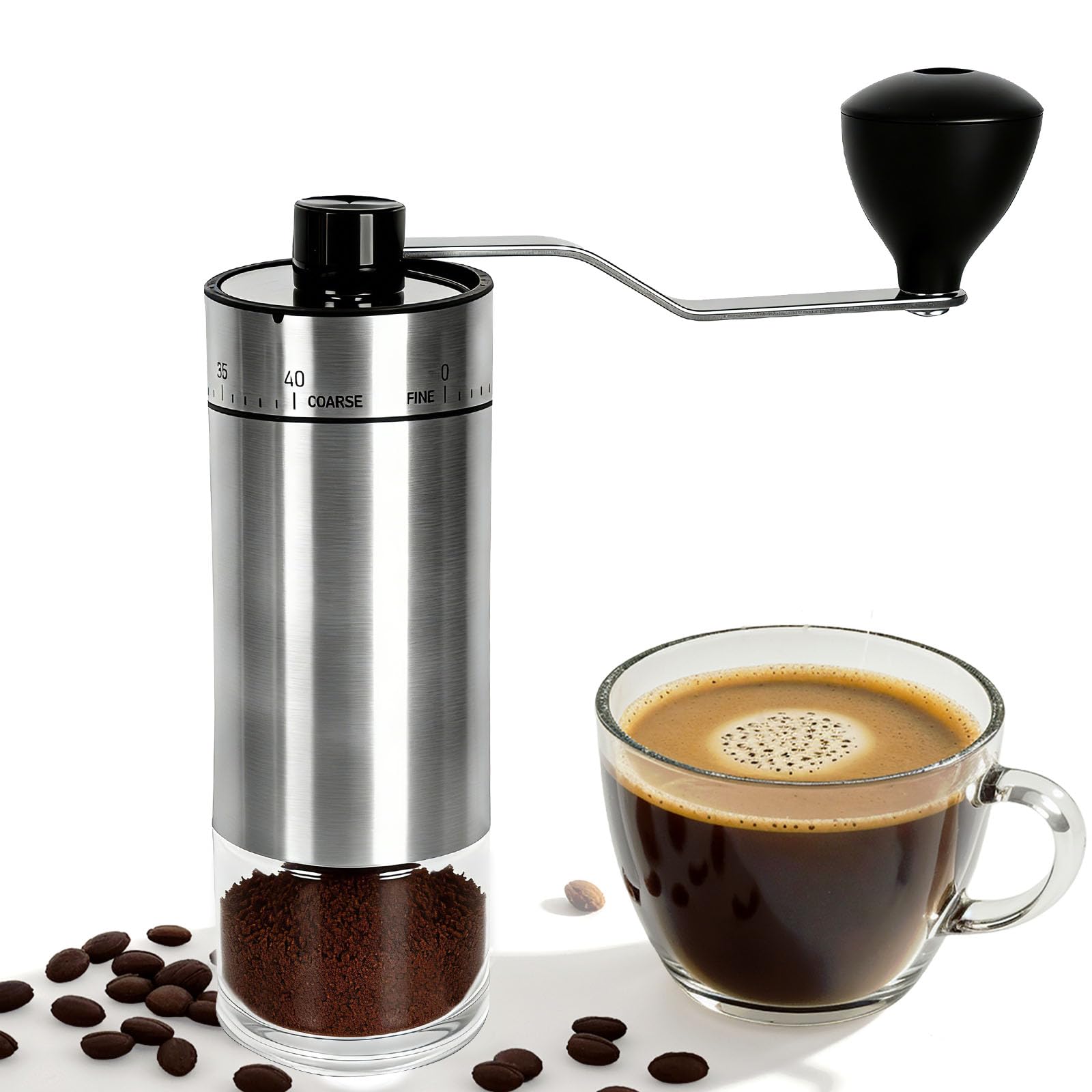Mini Manual Coffee Grinder with 40 Adjustable Settings, Portable Hand Coffee Bean Mill with 30g Capacity, Conical Burr Coffee Grinder with Crank for Travel, Camping, Office, Espresso, Pour Over, etc