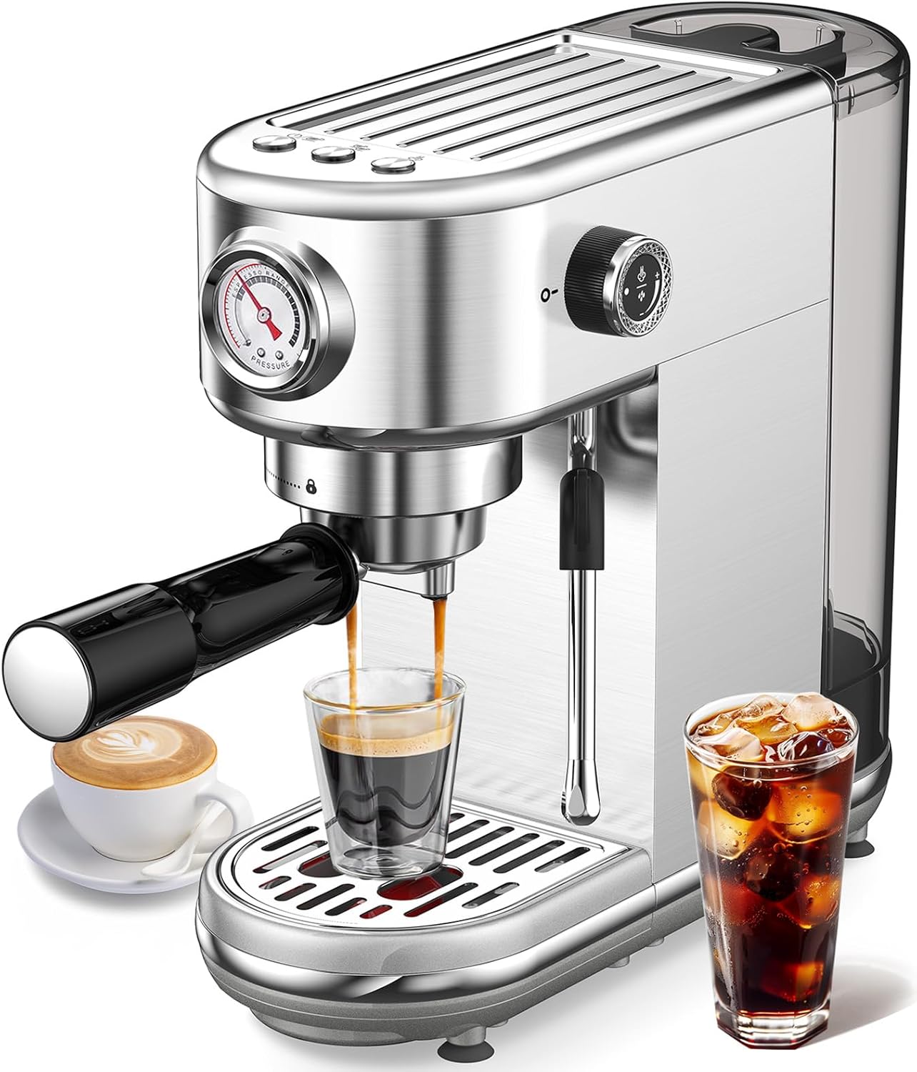 Espresso Machine with Milk Frother, 20 Bar Pressure Espresso Maker, with 44OZ Removable Tank, Compact Stainless Steel Coffee Machine for Home, Office, Latte, Cappuccino, Gift for Women or Men