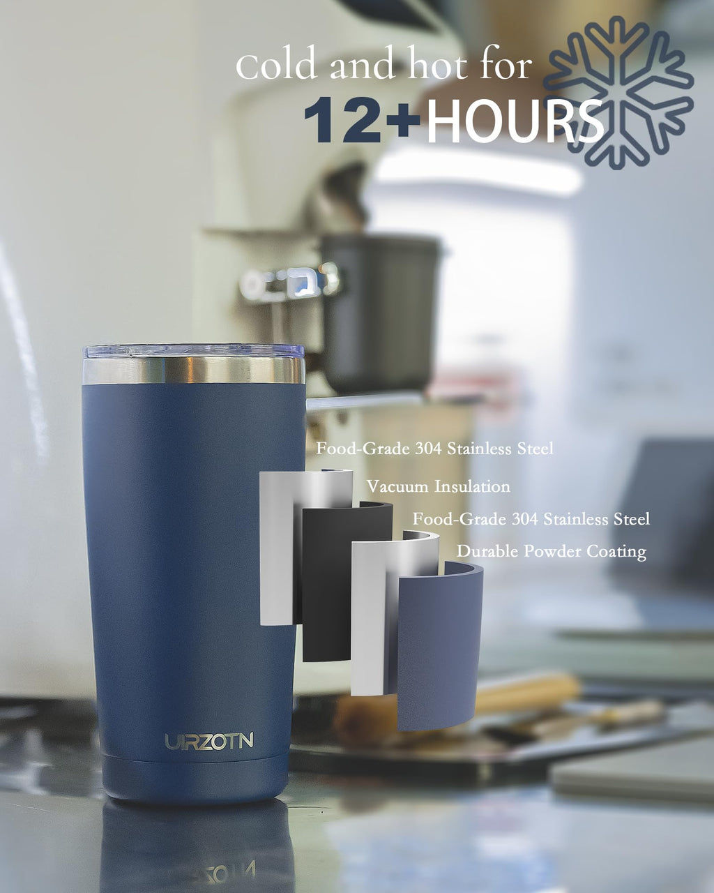 Travel Coffee Tumbler 20oz, Travel Coffee Mug with Dual Lids and Straw, Stainless Steel Double Wall Vacuum Insulated Tumbler for Hot/Iced Drinks (Textured Matte, Navy Blue)