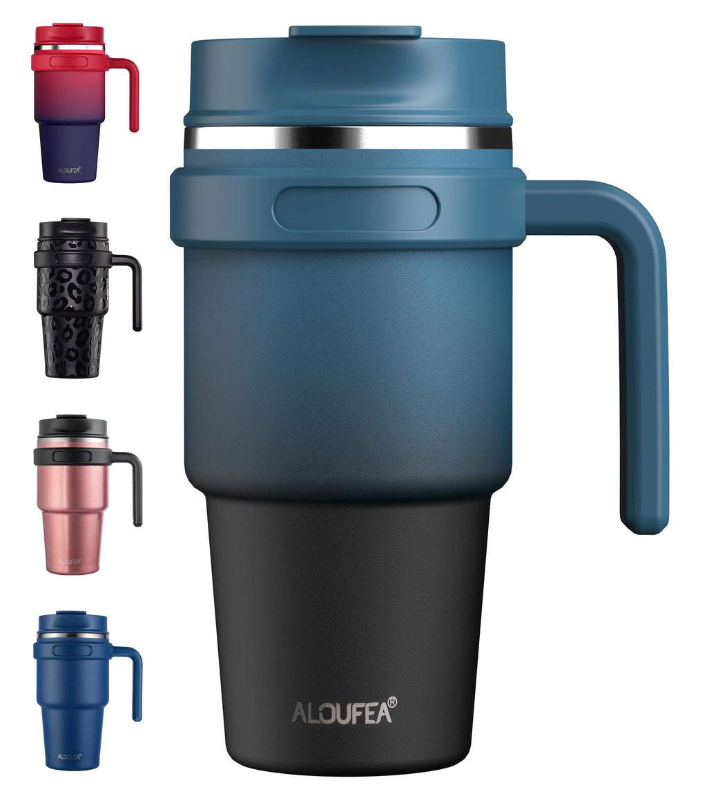 20 oz Insulated Coffee Mug Tumbler with Handle, Stainless Steel Travel Mug Tumbler with Lid and Straw,Double Wall Vacuum Leak Proof Ice Coffee Thermal Cup, Black