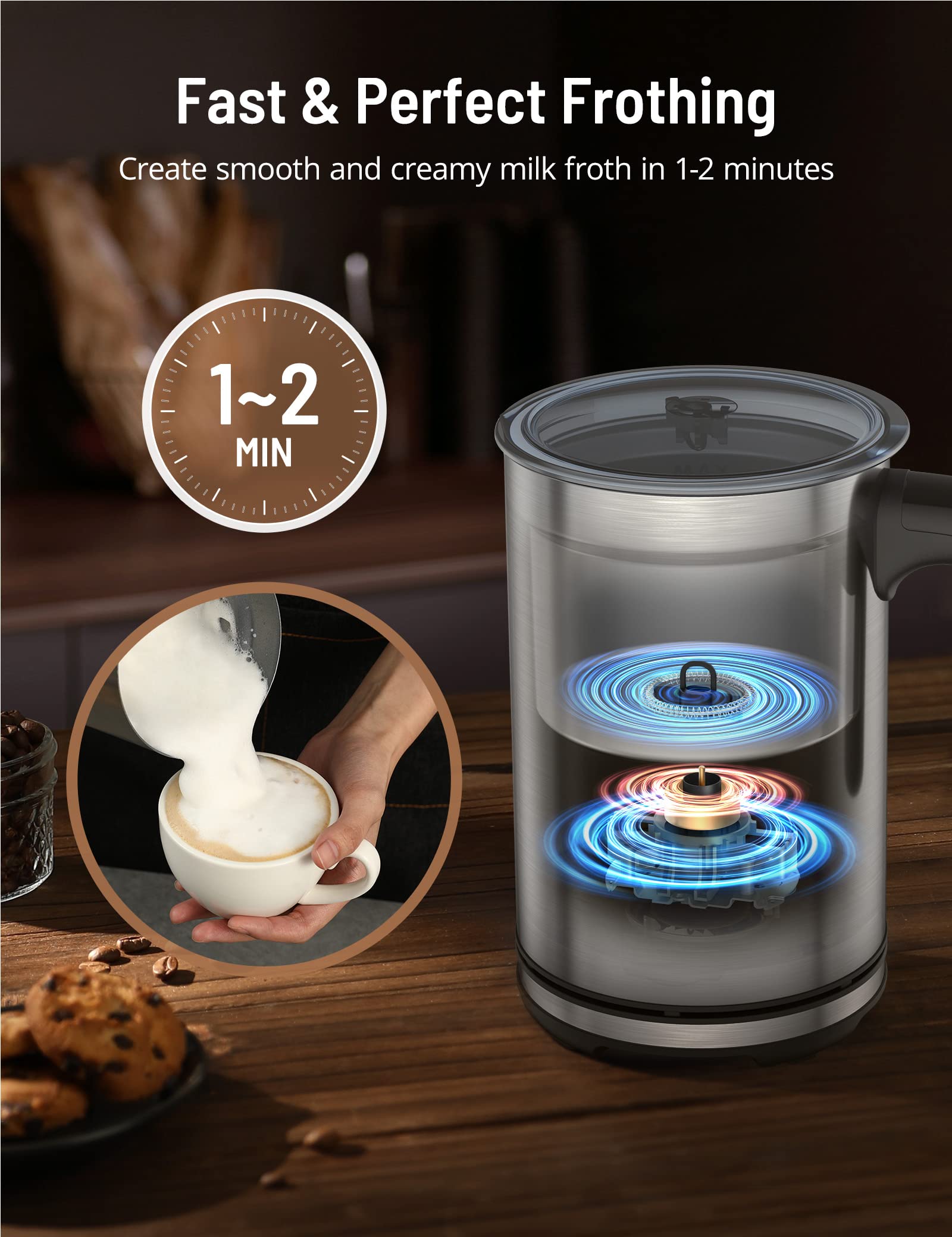 Electric Milk Frother, Paris Rhône 4-in-1 Milk Steamer and Frother, Hot & Cold Foam Milk Warmer with Temperature Control, Auto Shut-Off Frothers for Coffee, Latte,Macchiato, Cappuccino