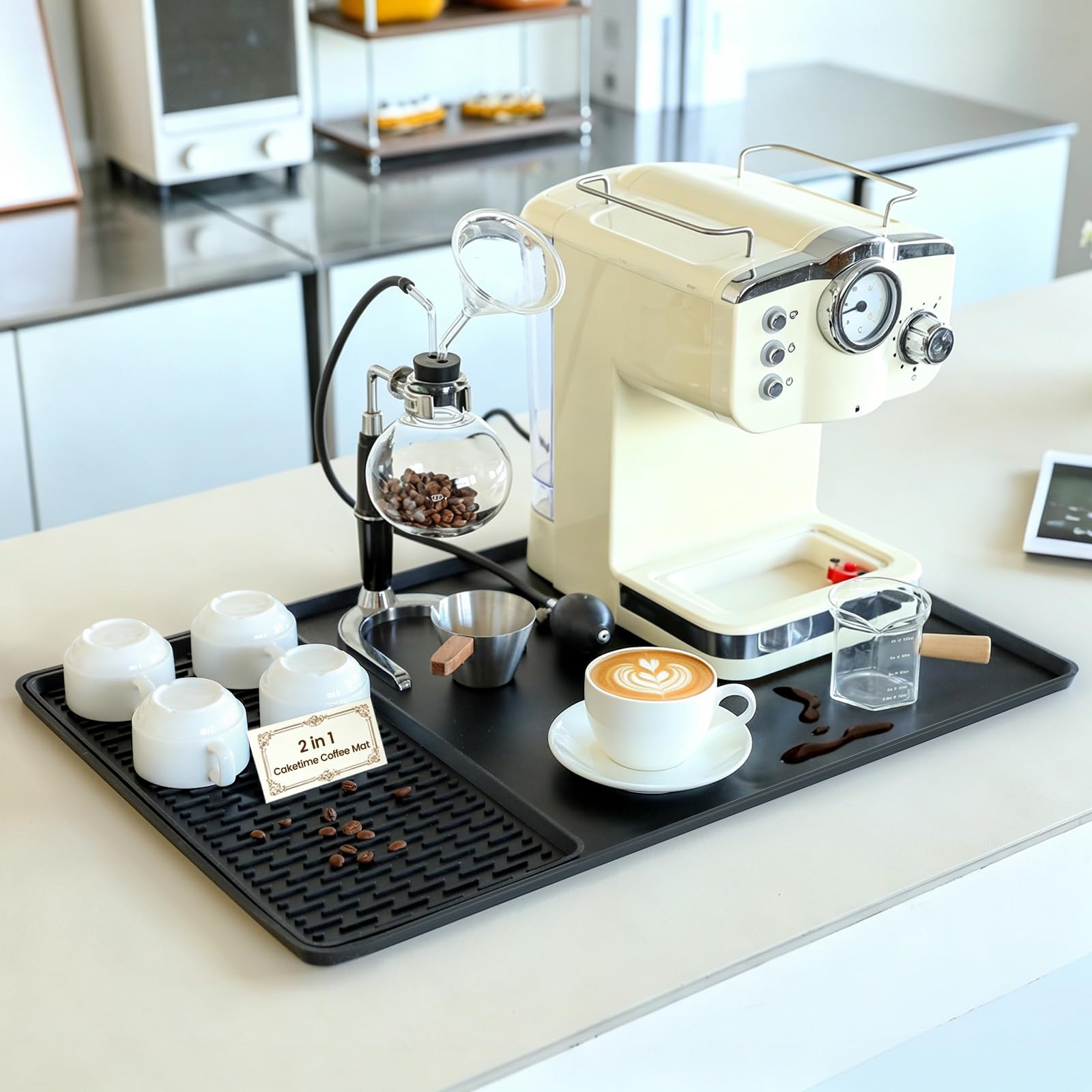 Caketime 2 In 1 Silicone Coffee Bar Mat Accessories Detachable Dish Drying Rug Rack Stone for Kitchen Counter Home Household Apartment Office Essentials Barista Espresso Machine Drainer Must Have