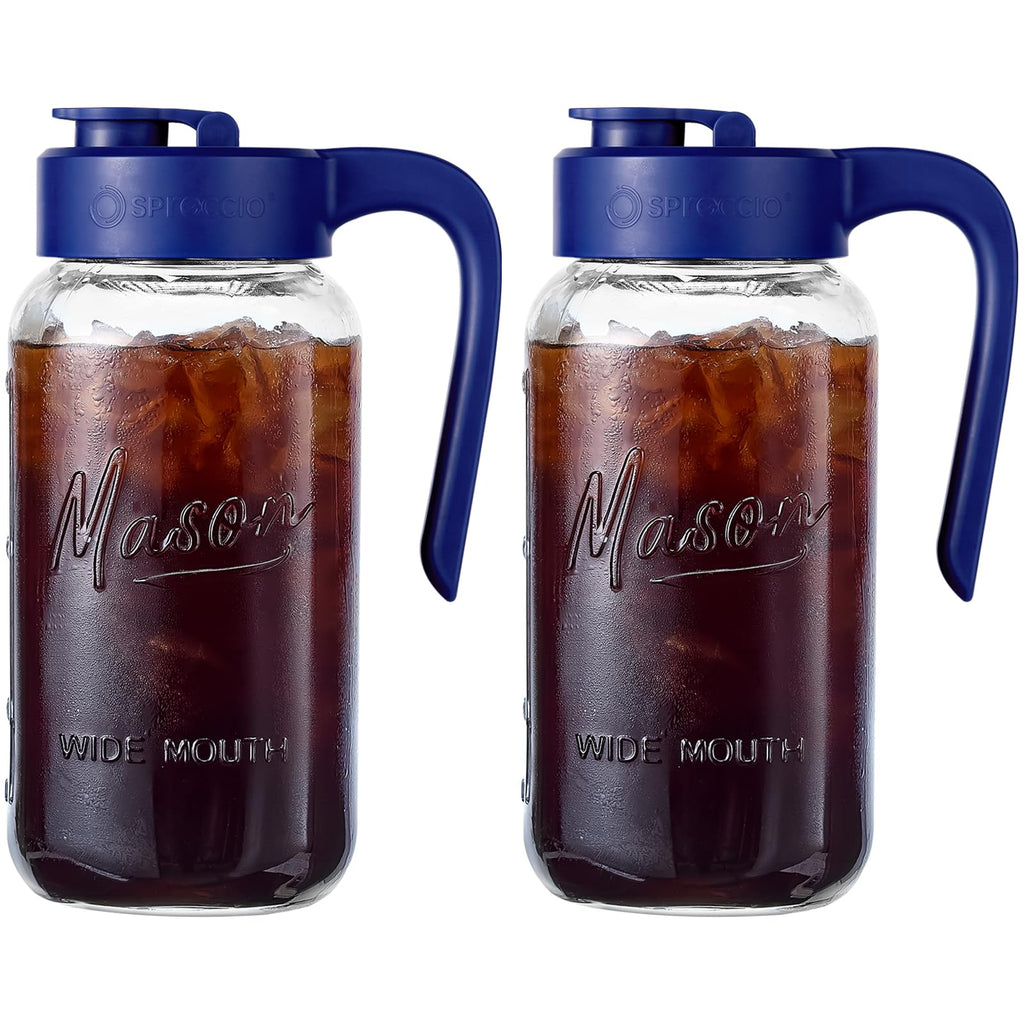 Mason Jar Pitcher - Airtight & Leakproof Glass Pitcher with Lid, Perfect for Breastmilk, Cold Brew, and Sun Tea, 2 Quart (64 oz) Mason Jar with Pour Spout Lid