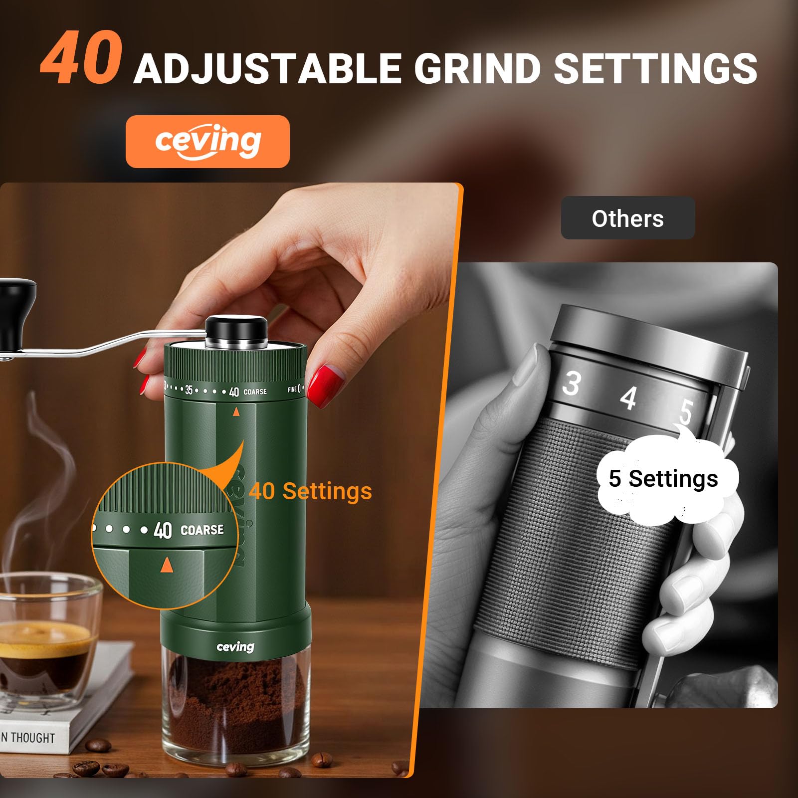 Mini Manual Coffee Grinder with 40 Adjustable Settings, Portable Hand Coffee Bean Mill with 30g Capacity, Conical Burr Coffee Grinder with Crank for Travel, Camping, Office, Espresso, Pour Over, etc