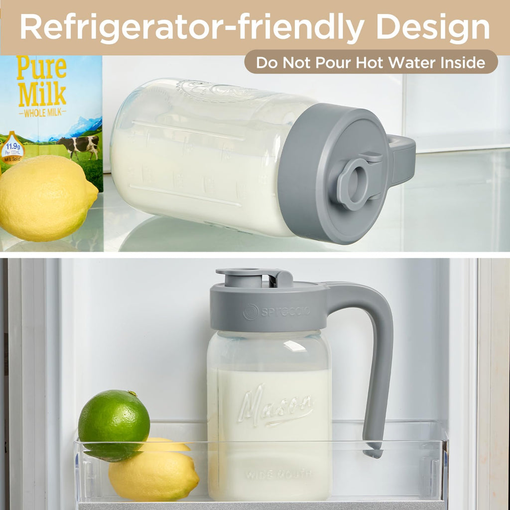 Mason Jar Pitcher - Airtight & Leakproof Glass Pitcher with Lid, Perfect for Breastmilk, Cold Brew, and Sun Tea, 2 Quart (64 oz) Mason Jar with Pour Spout Lid