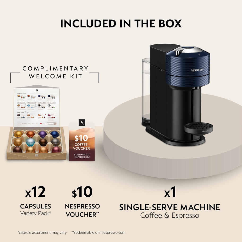 Nespresso Vertuo Next Coffee and Espresso Maker by Breville, with Aeroccino Milk Frother, Light Grey
