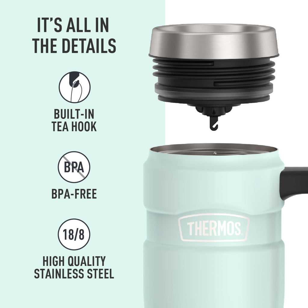 THERMOS Stainless King Vacuum-Insulated Travel Mug with Handle - 16oz, Midnight Blue - Thermos Tumbler for Hot & Cold Drinks - Leak & Sweat-Proof Stainless Steel Coffee Mug with Lid for Commuting