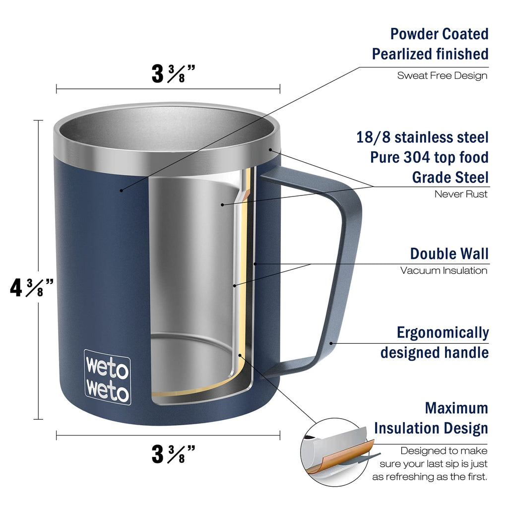 WETOWETO Coffee Mug with Handle, 14oz Insulated Stainless Steel Coffee Travel Mug, Double Wall Vacuum Reusable Coffee Cup with Lid, Powder Coated Rose Gold