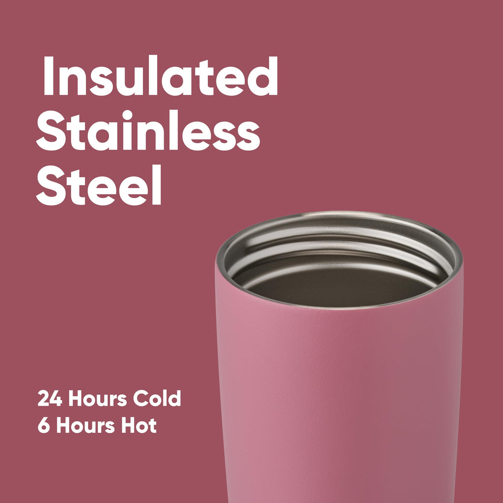 Owala SmoothSip Slider Insulated Stainless Steel Coffee Tumbler, Reusable Iced Coffee Cup, Hot Coffee Travel Mug, BPA Free 20 oz, Pucker Up