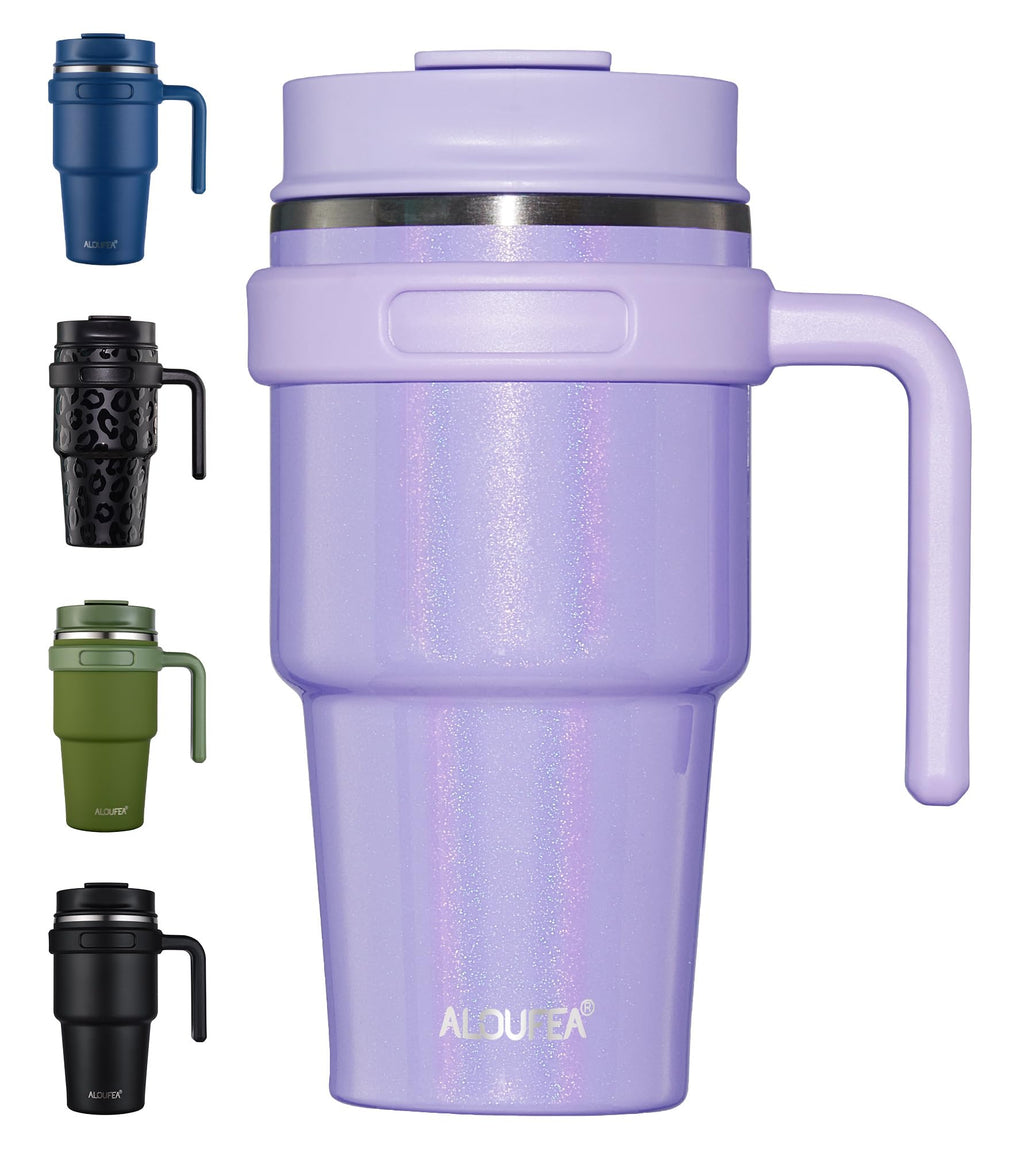 20 oz Insulated Coffee Mug Tumbler with Handle, Stainless Steel Travel Mug Tumbler with Lid and Straw,Double Wall Vacuum Leak Proof Ice Coffee Thermal Cup, Black