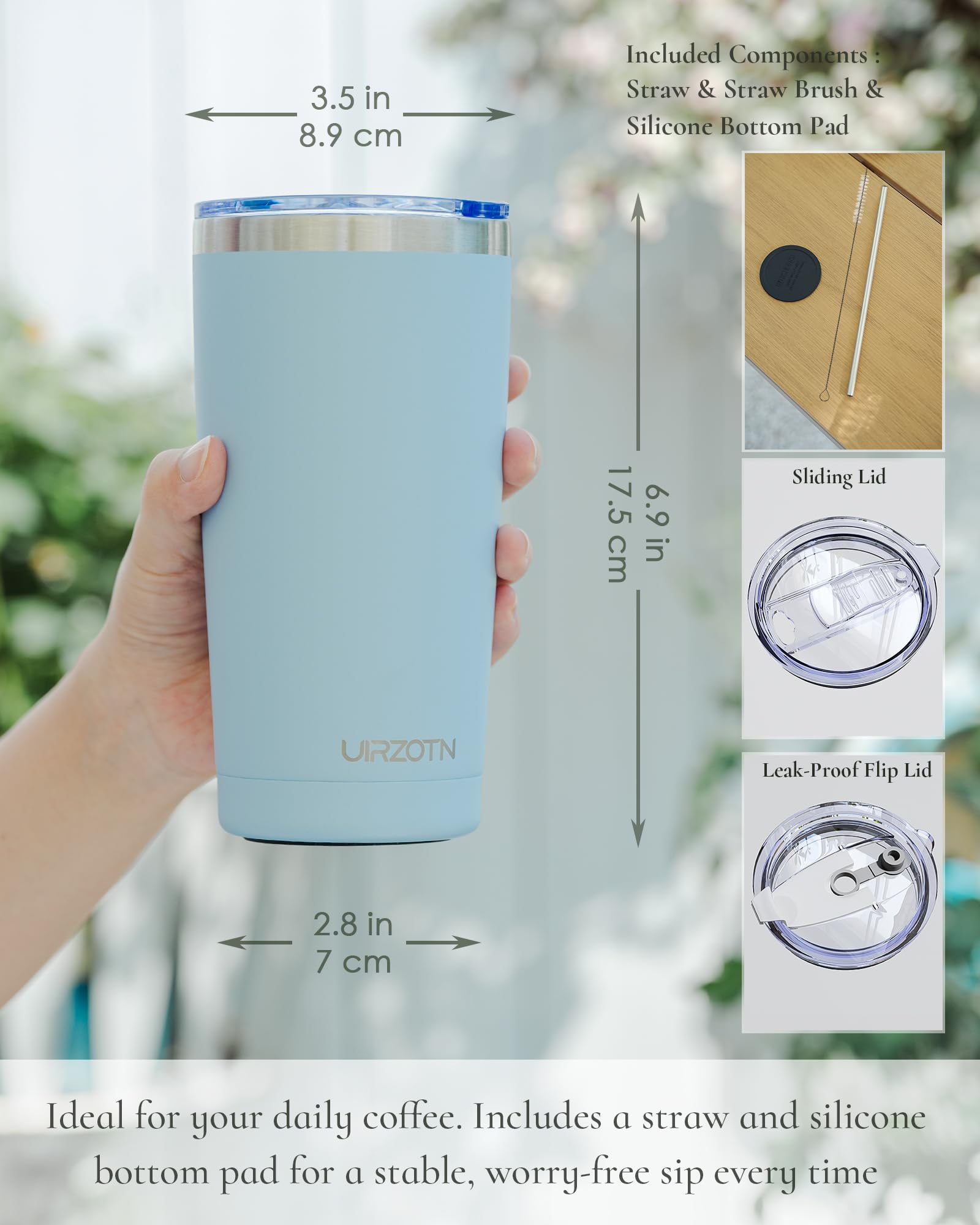 Travel Coffee Tumbler 20oz, Travel Coffee Mug with Dual Lids and Straw, Stainless Steel Double Wall Vacuum Insulated Tumbler for Hot/Iced Drinks (Textured Matte, Navy Blue)