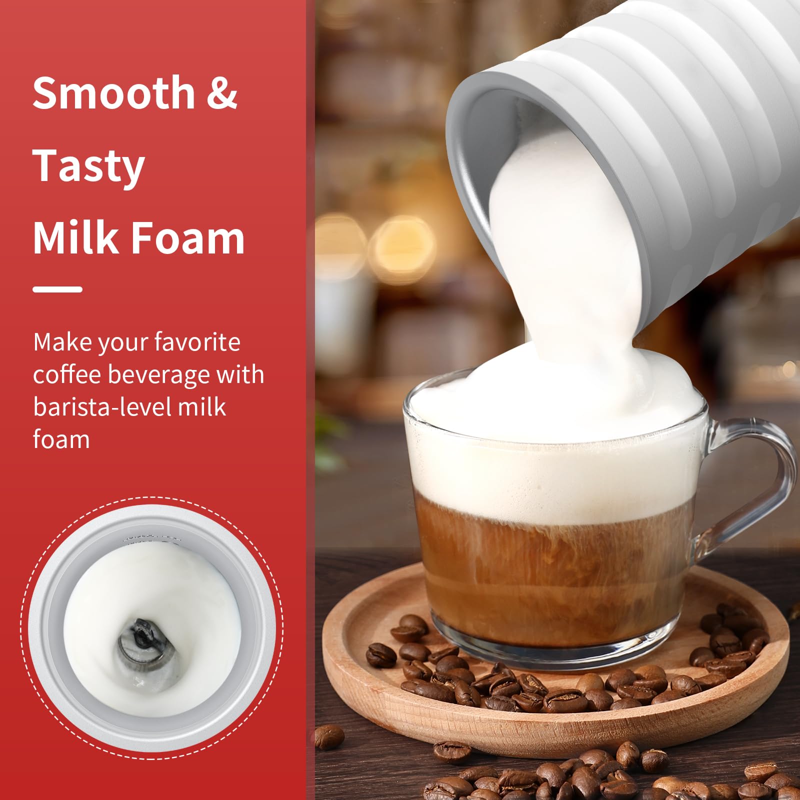 Electric Milk Frother, Paris Rhône 4-in-1 Milk Steamer and Frother, Hot & Cold Foam Milk Warmer with Temperature Control, Auto Shut-Off Frothers for Coffee, Latte,Macchiato, Cappuccino