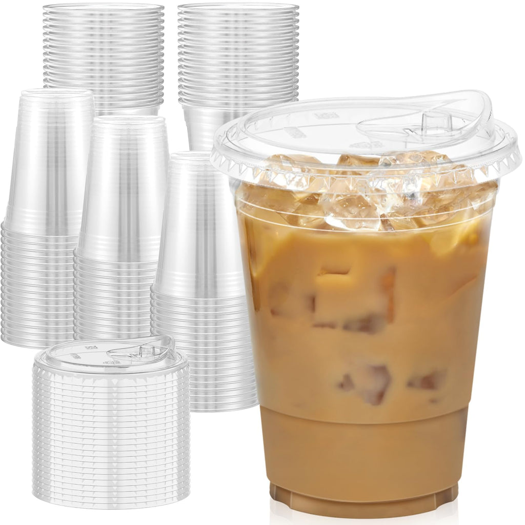 Dealusy 100 Pack - 20 oz Clear Plastic Cups with Lids, Sturdy & Food Safe Iced Coffee Cups with lids, Disposable Plastic Smoothie Cups for Cold Drinks, Sip Lids