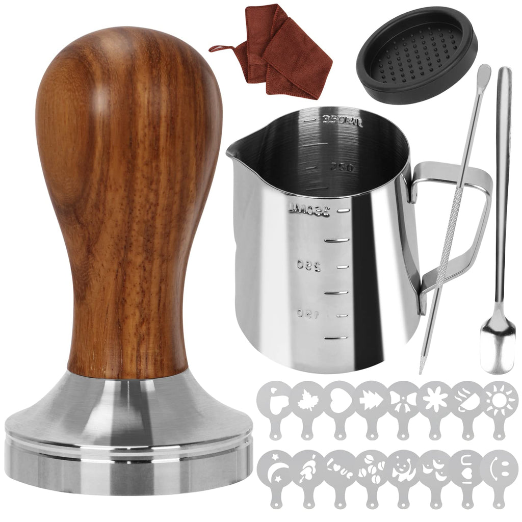 Y-Step 23 PCS Coffee Tamper Set, Espresso Accessories Kit Barista Kit, with Espresso Tamper 51mm, Coffee Stirrer, Frothing Pitcher, Tamper Mat, Latte Art Pen, Sandalwood Tamper for Espresso Machine