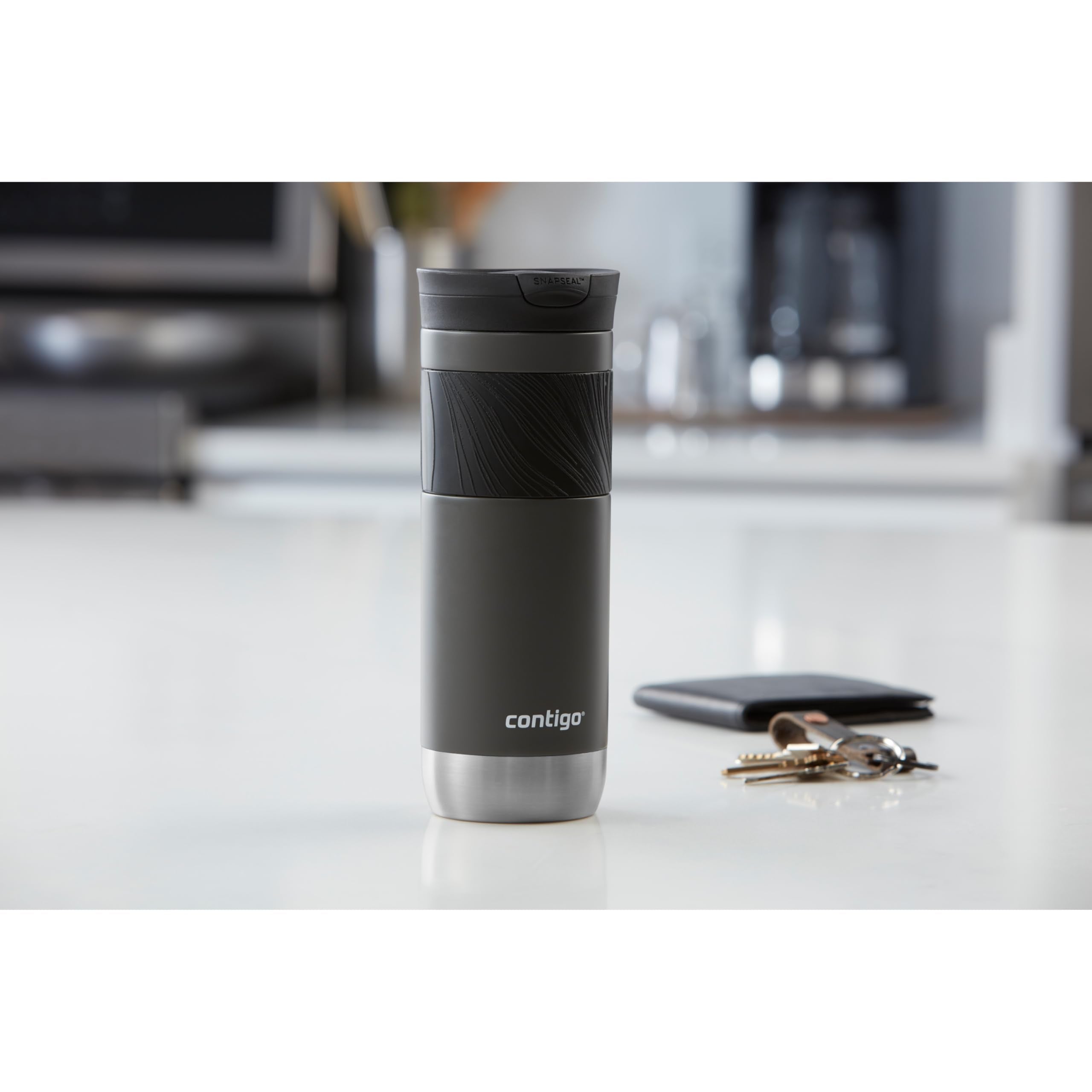 Contigo Byron Vacuum-Insulated Stainless Steel Travel Mug with Leak-Proof Lid Reusable Coffee Mug or Water Bottle BPA-Free 16oz Licorice Keeps Beverages Hot for 6 Hours or Cold for 12 Hours