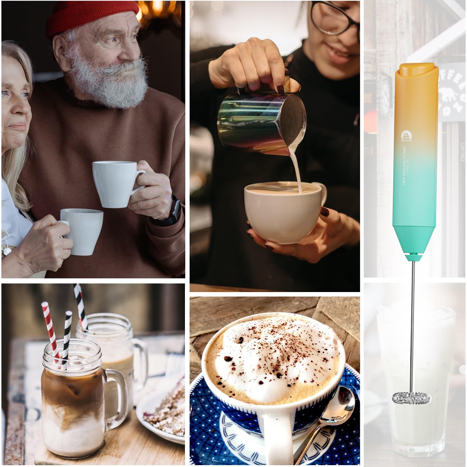 Powerful Milk Frother Handheld Foam Maker, Mini Whisk Drink Mixer for Coffee, Cappuccino, Latte, Matcha, Hot Chocolate, No Stand, Green