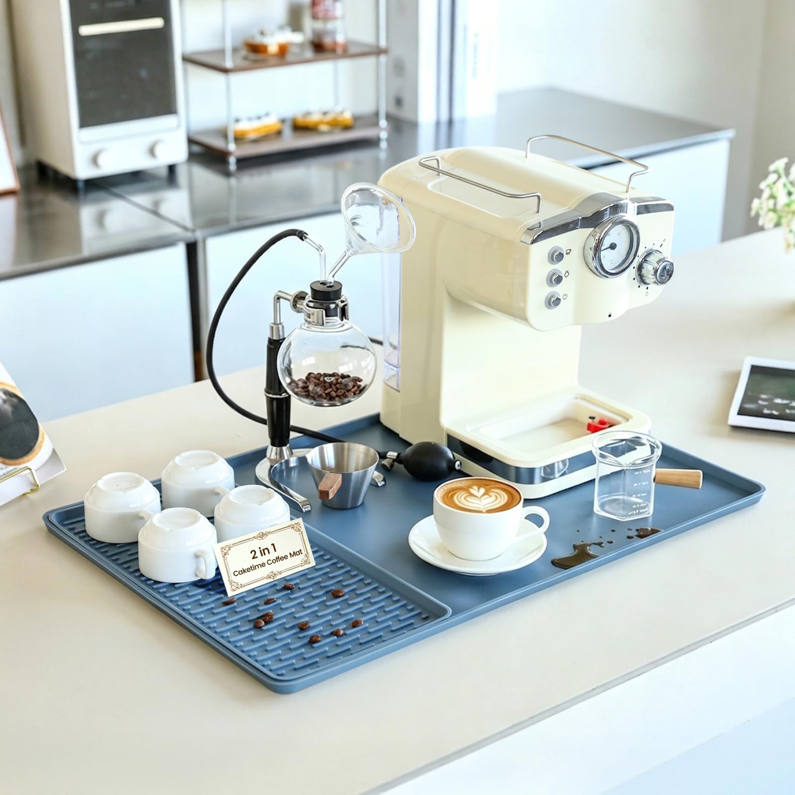 Caketime 2 In 1 Silicone Coffee Bar Mat Accessories Detachable Dish Drying Rug Rack Stone for Kitchen Counter Home Household Apartment Office Essentials Barista Espresso Machine Drainer Must Have