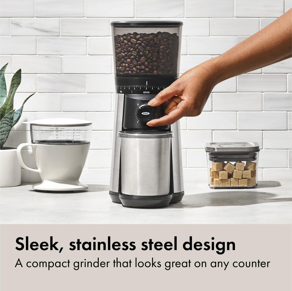 OXO Brew Conical Burr Coffee Grinder - Storm Blue, Stainless Steel Burrs, One-Touch Automatic Smart Grind