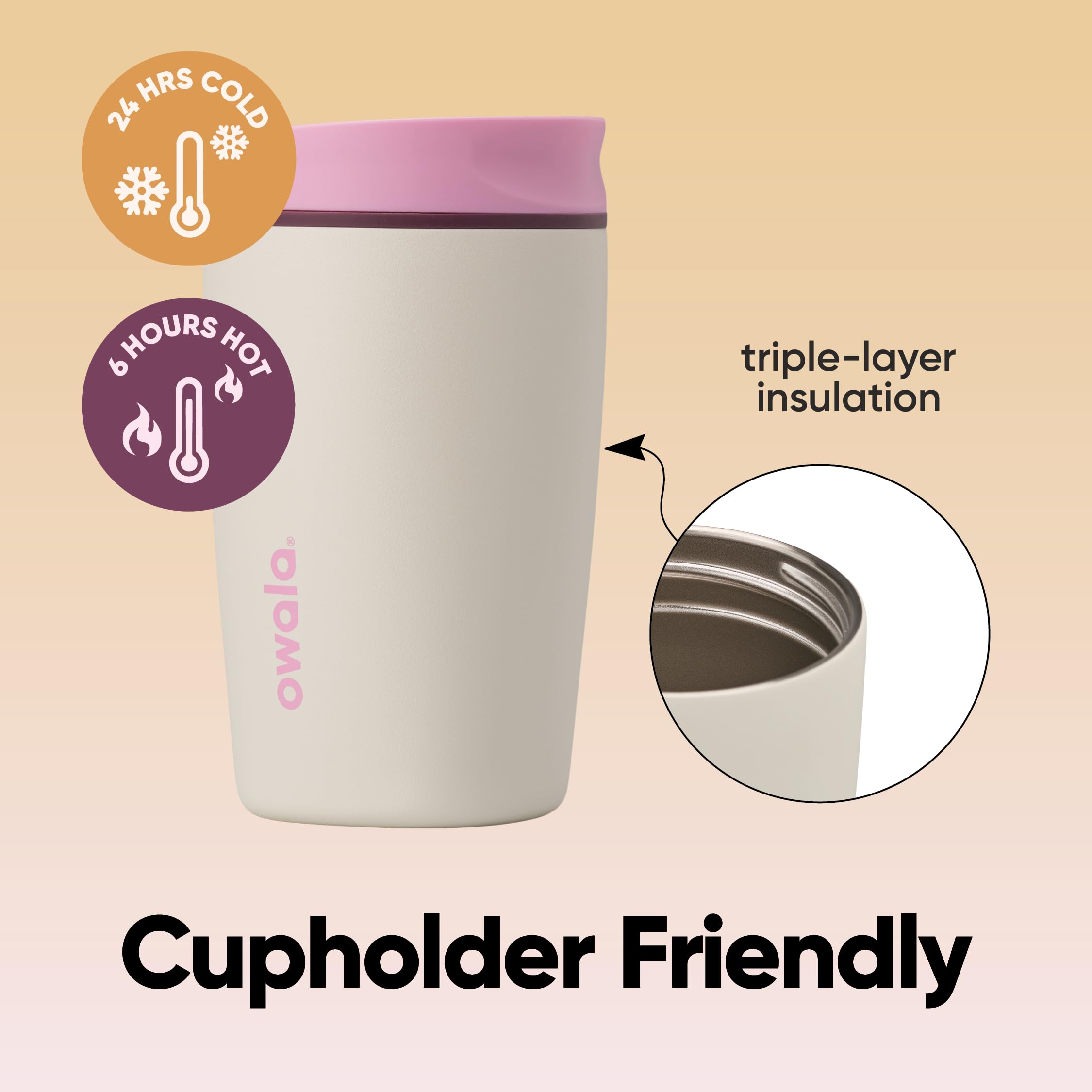 Owala SmoothSip Slider Insulated Stainless Steel Coffee Tumbler, Reusable Iced Coffee Cup, Hot Coffee Travel Mug, BPA Free 12 oz, Vanilla Bean