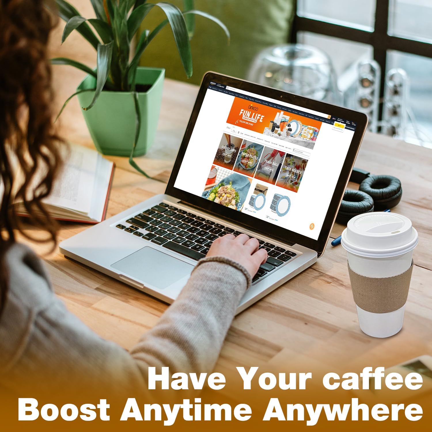 Ginkgo 100 Pack 16 oz Disposable Coffee Cups with Lids and Sleeves Leak-Proof White Paper Cups, Insulated To Go Hot Beverage Cups, Coffee Bar Accessories