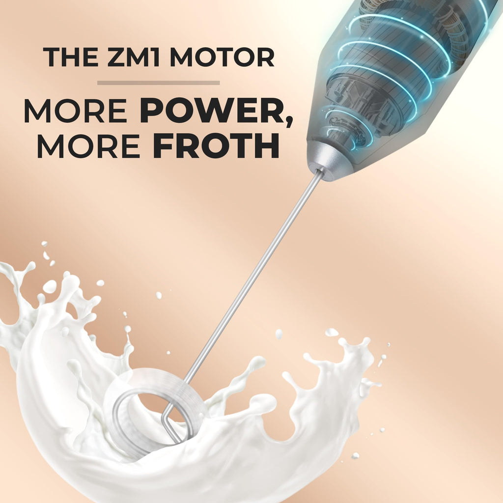 Zulay Kitchen Powerful Milk Frother AA Batteries Included – Ultra Fast Handheld Drink Mixer with Stainless Steel Whisk Stirrer for Coffee, Protein, Matcha & More, Frother Wand Electric Frothmate Black