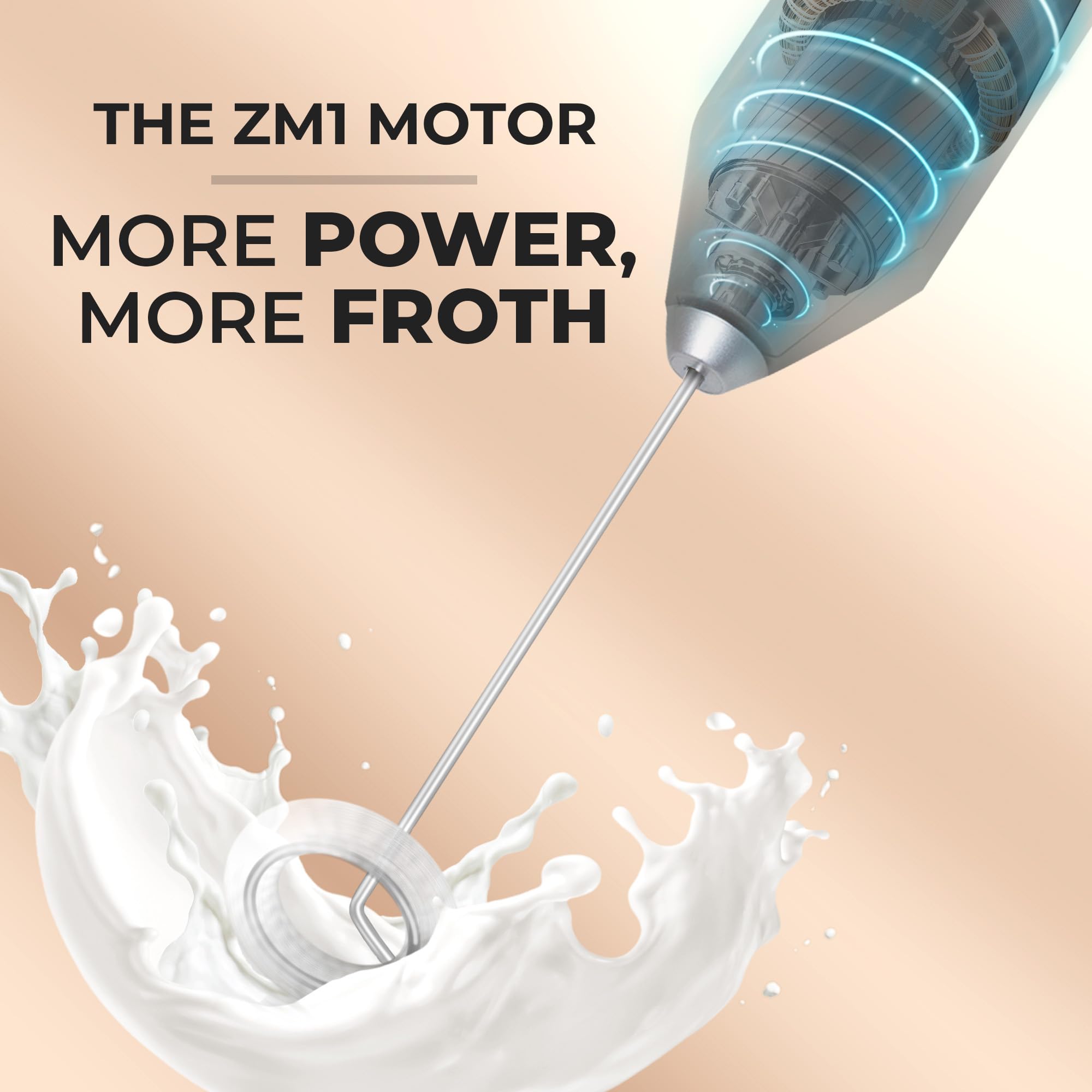 Zulay Kitchen Powerful Milk Frother AA Batteries Included – Ultra Fast Handheld Drink Mixer with Stainless Steel Whisk Stirrer for Coffee, Protein, Matcha & More, Frother Wand Electric Frothmate Black