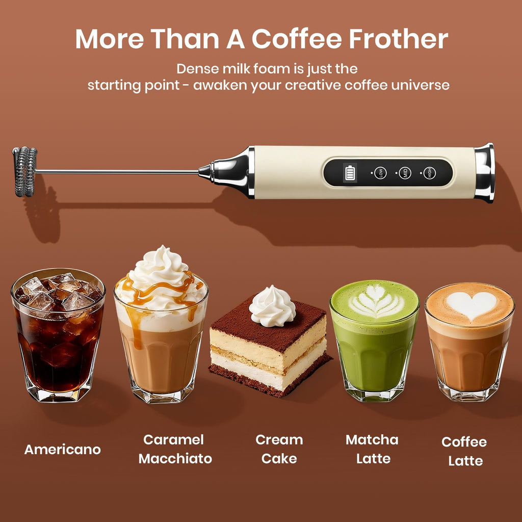 YUSWKO Milk Frother Wand for Coffee, Handheld Coffee Frother, Rechargeable Drink Mixer, Waterproof Electric Whisk, Black