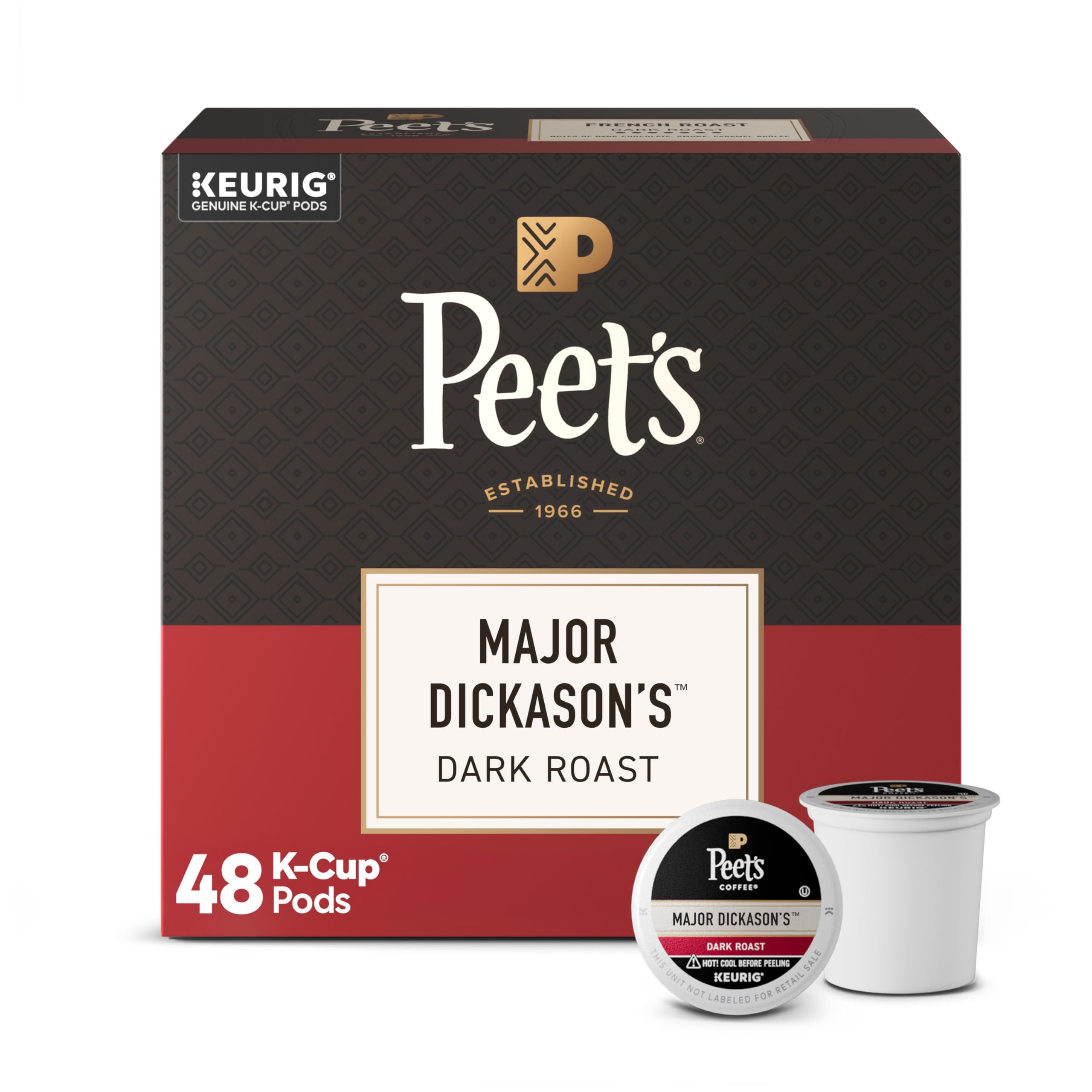 Peet's Coffee, Dark Roast Keurig K-Cup Pods, 100% Arabica Coffee - Major Dickason's Blend 75 Count (1 Box of 75 Pods)