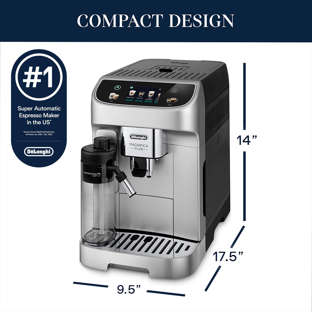De'Longhi Magnifica Evo Automatic Espresso & Coffee Machine with Auto Milk Frother, Built-in Grinder & Auto-Clean Function - For Latte, Cappuccino, Americano, Iced Coffee, ECAM29084SB , Silver
