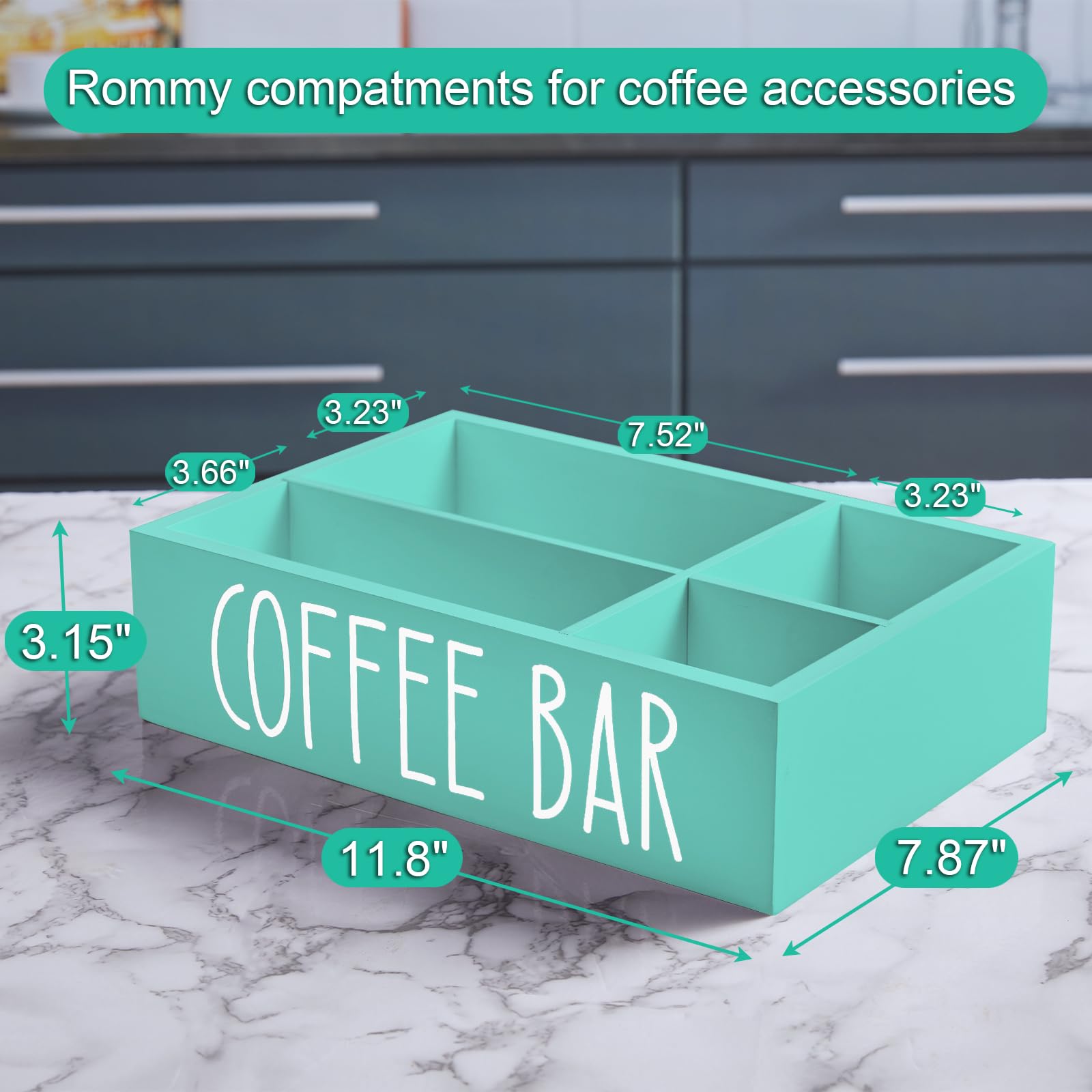 ALELION Coffee Station Organizer - Wood Countertop Accessories Organizer with Removable Dividers for Pods Condiment Syrup Tea Cups Stirrers - for Farmhouse Coffee Bar Decor