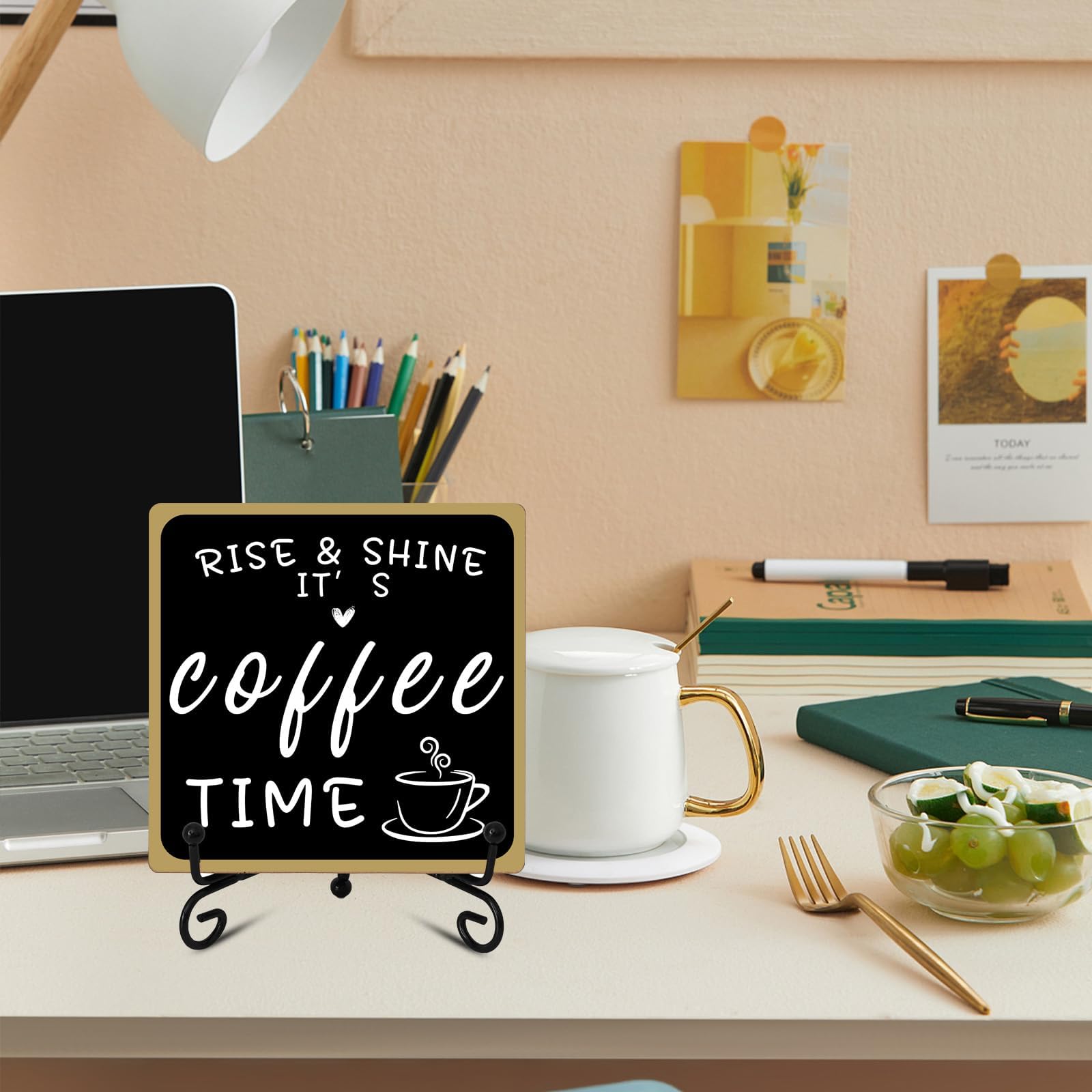 Wooden Coffee Bar Sign Coffee Bar Decor, Coffee Bar Decorations Black and White with Iron Stand Bar Tabletop Shelf Accessories, Coffee Signs Decors for Coffee Station Home Farmhouse Kitchen & Office
