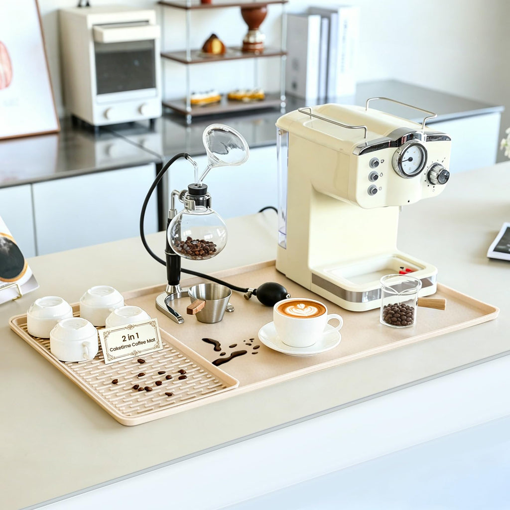 Caketime 2 In 1 Silicone Coffee Bar Mat Accessories Detachable Dish Drying Rug Rack Stone for Kitchen Counter Home Household Apartment Office Essentials Barista Espresso Machine Drainer Must Have