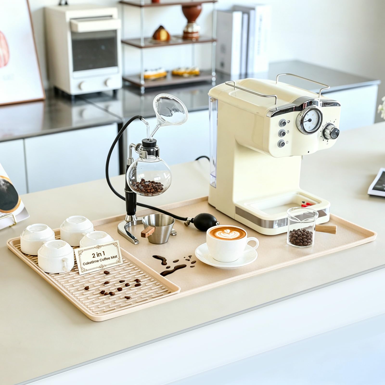 Caketime 2 In 1 Silicone Coffee Bar Mat Accessories Detachable Dish Drying Rug Rack Stone for Kitchen Counter Home Household Apartment Office Essentials Barista Espresso Machine Drainer Must Have