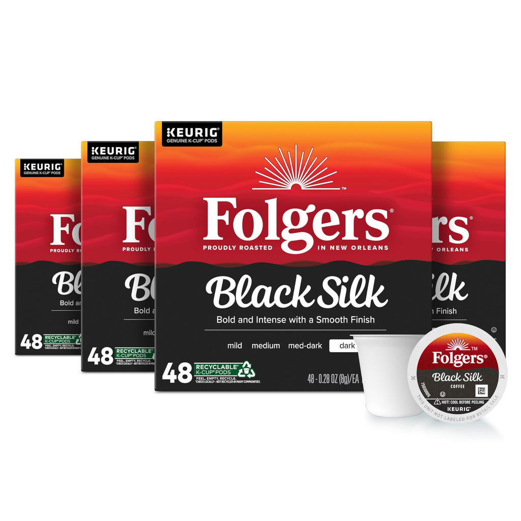 Folgers Black Silk, Dark Roast Coffee, Keurig K-Cup Pods, 12-Count Boxes (Pack of 6)