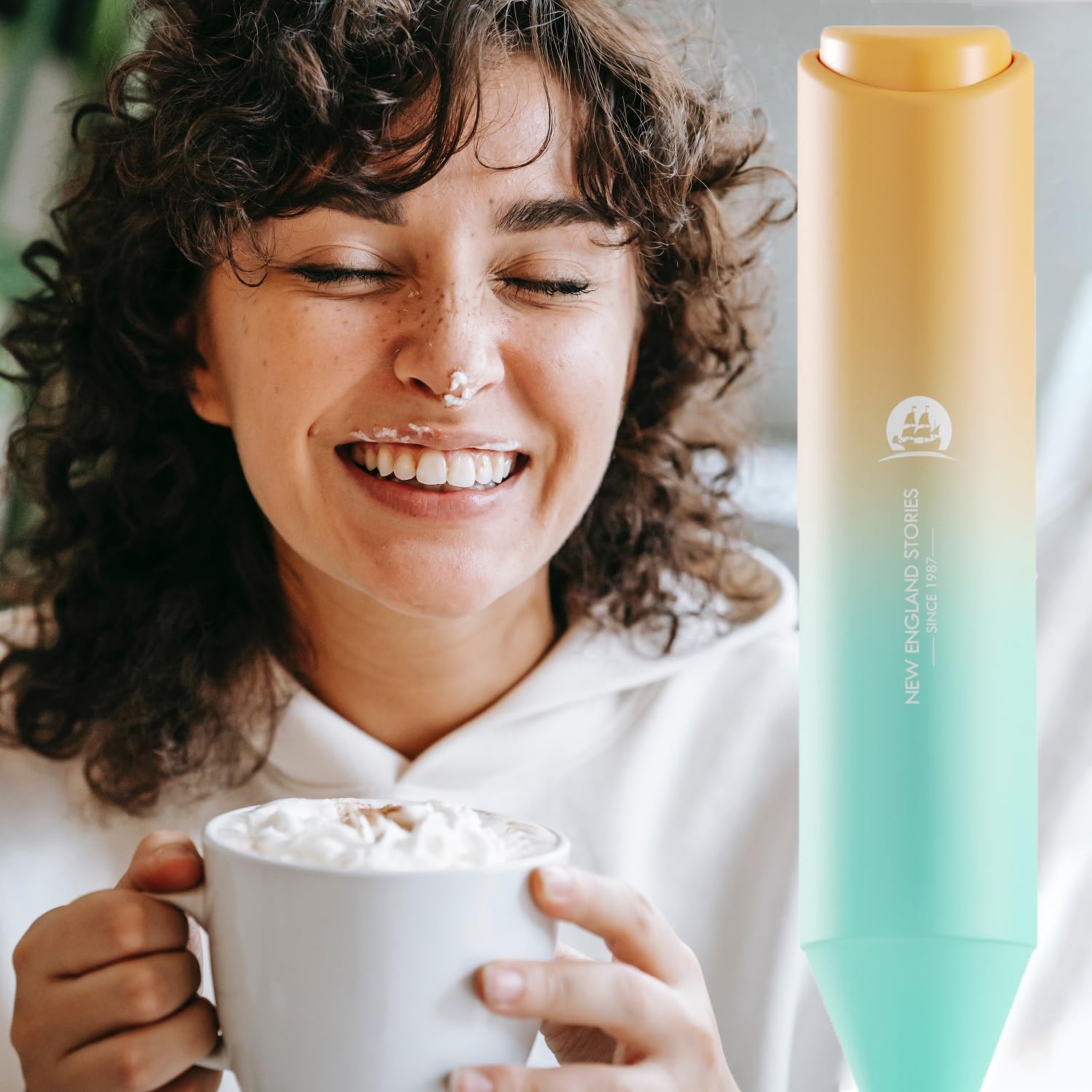 Powerful Milk Frother Handheld Foam Maker, Mini Whisk Drink Mixer for Coffee, Cappuccino, Latte, Matcha, Hot Chocolate, No Stand, Green