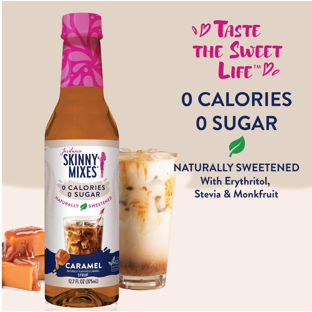 Jordan's Skinny Mixes Sugar Free Coffee Syrup, Cinnamon Dolce Coffee Flavoring Syrup, Naturally Sweetened Zero Calorie Drink Mix, Lattes, Baking or Protein Shake, Dairy & Gluten Free, 12.7 Fl Oz