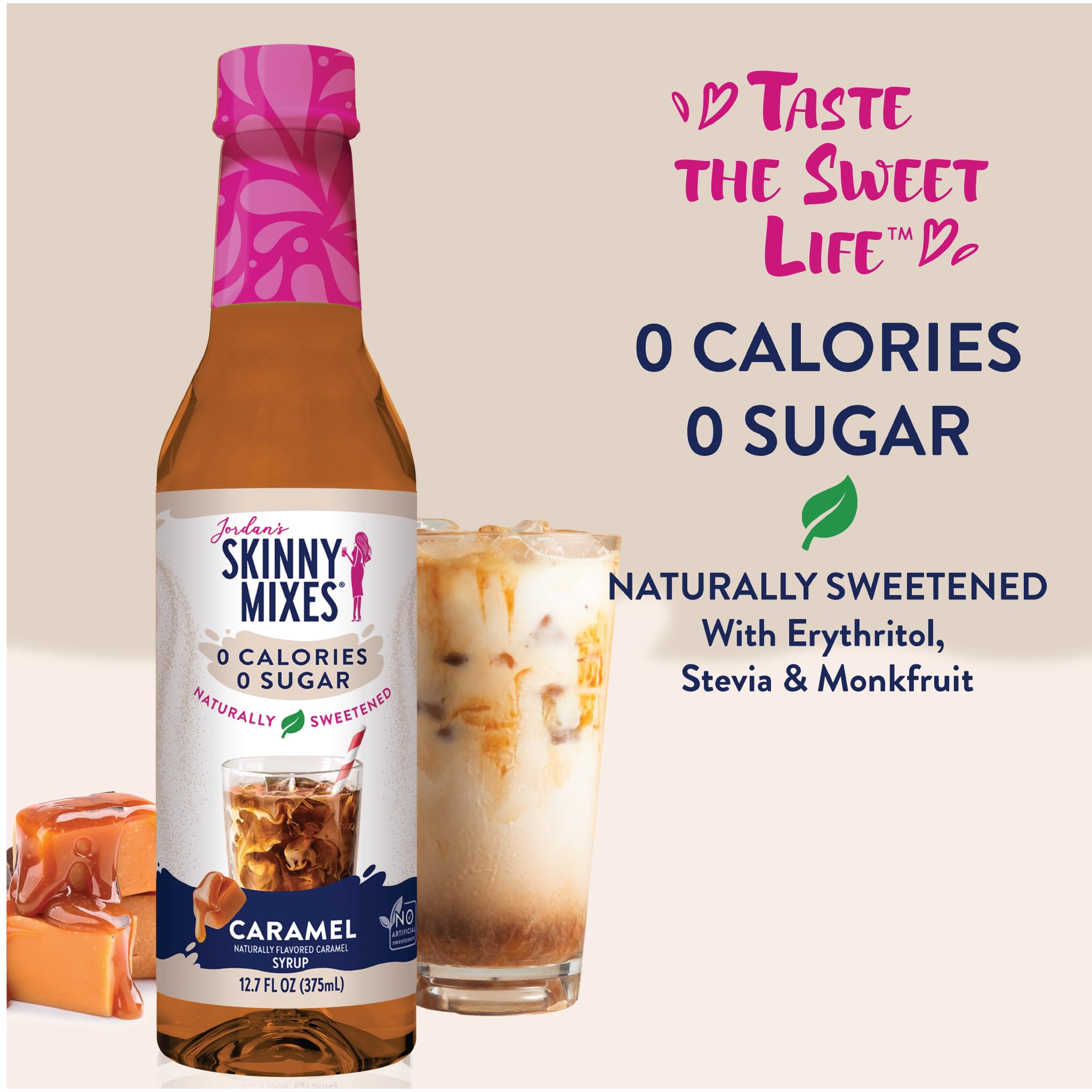 Jordan's Skinny Mixes Sugar Free Coffee Syrup, Cinnamon Dolce Coffee Flavoring Syrup, Naturally Sweetened Zero Calorie Drink Mix, Lattes, Baking or Protein Shake, Dairy & Gluten Free, 12.7 Fl Oz