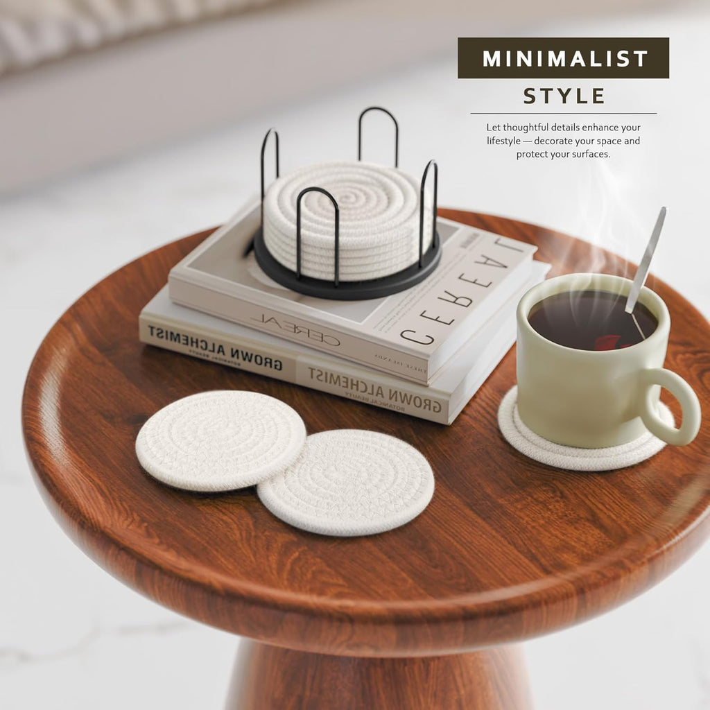 Lazebox Coasters Set of 8 for Drinks, 4 Inch Large Coasters for Coffee Table, Tabletop Protection for Hot & Cold Drinks, Versatile Coasters for Home Decor, Non-Slip & Easy to Clean, Coffee