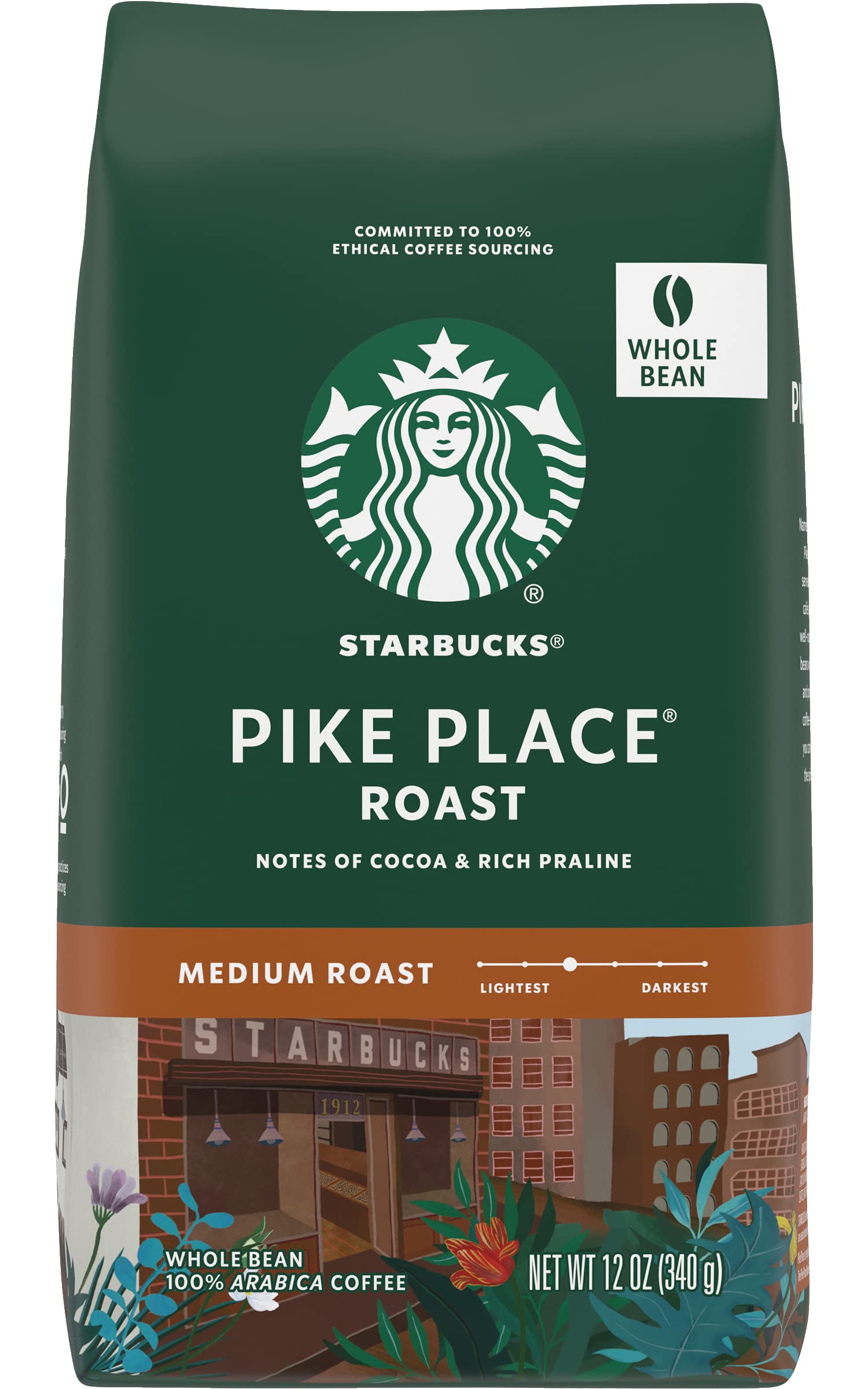 Starbucks Whole Coffee Beans, Medium Roast Hot or Iced Coffee, Pike Place Roast, 28 oz