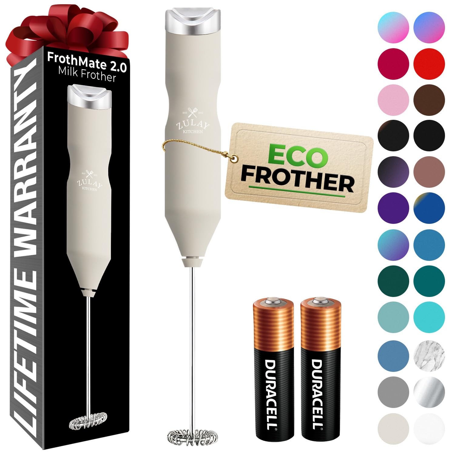 Zulay Kitchen Powerful Milk Frother AA Batteries Included – Ultra Fast Handheld Drink Mixer with Stainless Steel Whisk Stirrer for Coffee, Protein, Matcha & More, Frother Wand Electric Frothmate Black