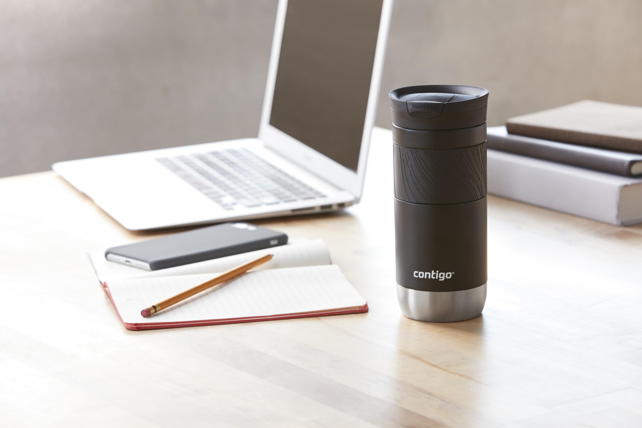 Contigo Byron Vacuum-Insulated Stainless Steel Travel Mug with Leak-Proof Lid Reusable Coffee Mug or Water Bottle BPA-Free 16oz Licorice Keeps Beverages Hot for 6 Hours or Cold for 12 Hours