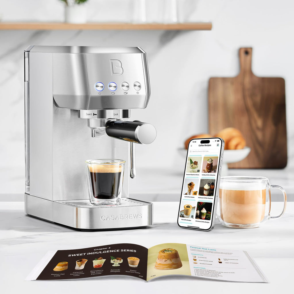CASABREWS 3700 Essential Espresso Machine 20 Bar, Stainless Steel Cappuccino & Latte Coffee Maker with Steam Frother for Home, 43.9oz Water Tank, Silver