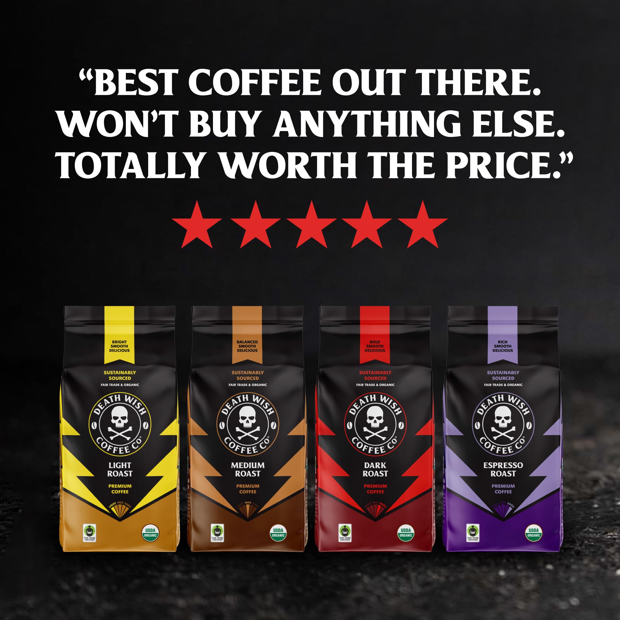 Death Wish Coffee, Valhalla Java Odinforce Blend Whole Bean, USDA Organic and Fair Trade, 12 oz (Pack of 1)