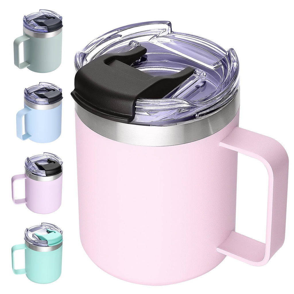 12oz Stainless Steel Insulated Coffee Mug with Handle, Double Wall Vacuum Travel Mug, Tumbler Cup with Sliding Lid, Navy