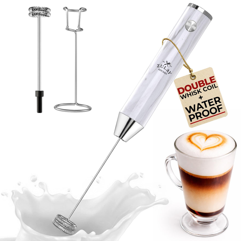 Zulay Kitchen Rechargeable Milk Frother Handheld - Frother Wand, Drink Mixer, Electric Whisk Frother, for Cappuccinos, Matcha & Protein Powder - Lux 4 Whisk 2 Speed Waterproof 2000mAh Alpha Black