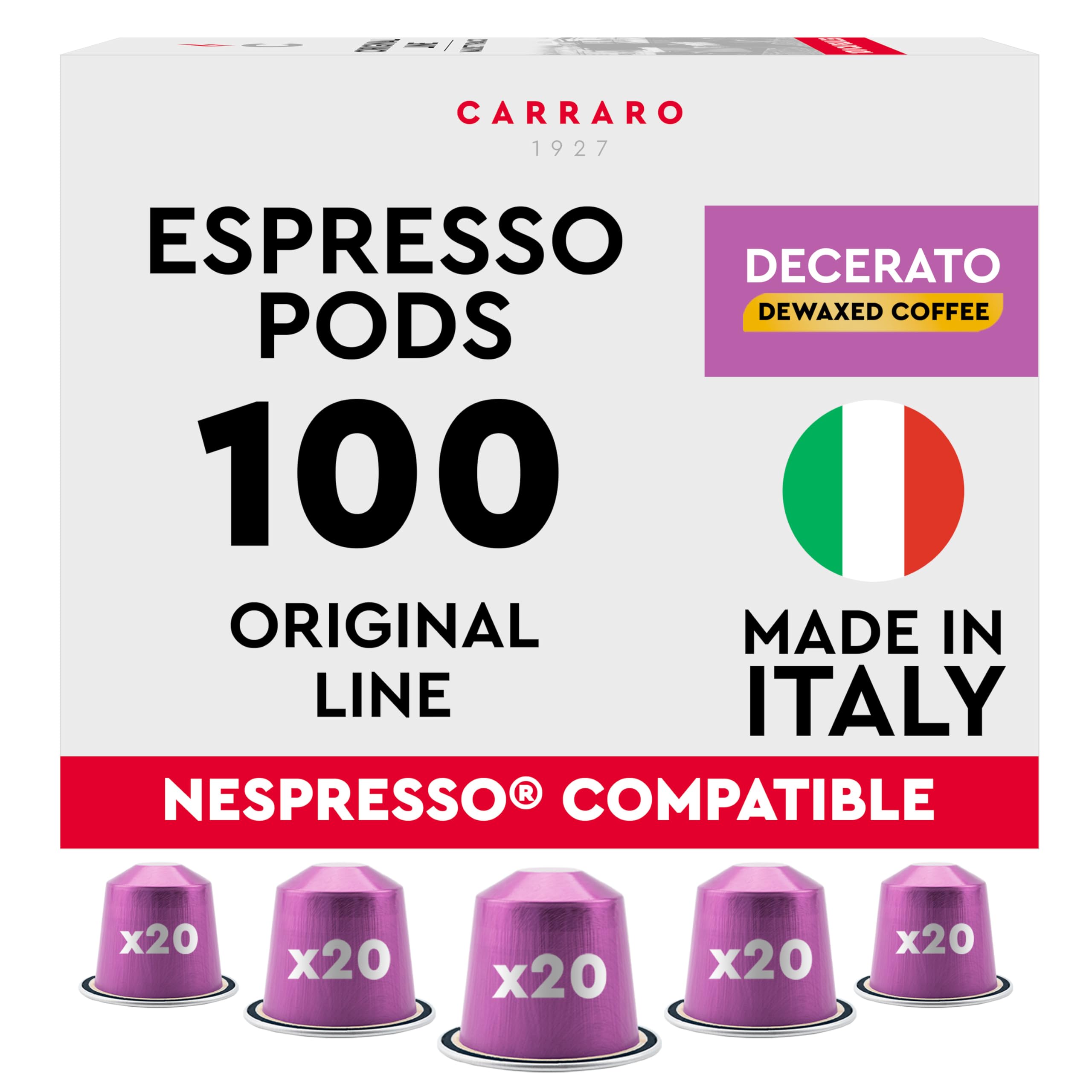 CARRARO Variety Pack - 100 Premium Espresso Pods Compatible with Nespresso Original Machines - Medium & Dark Roast Espresso Aluminum Capsules, 10 Packs - 100 Servings, Made in Italy