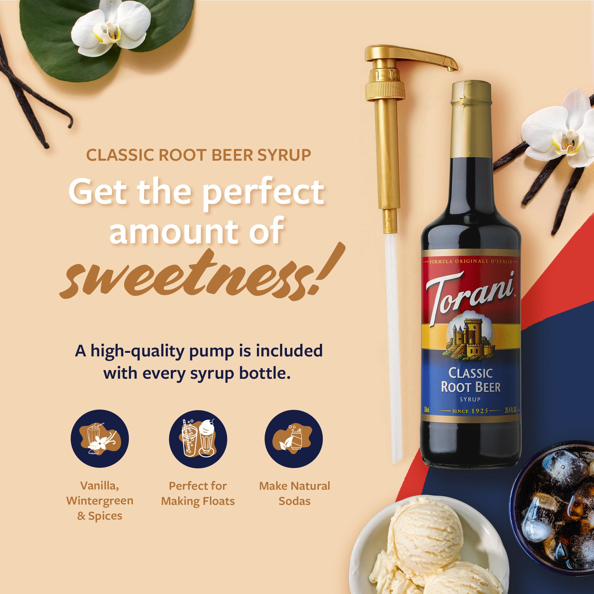 Torani Coffee Syrup, Vanilla Flavored Syrup for Drinks, Pump Included, 25.4 Fl Oz