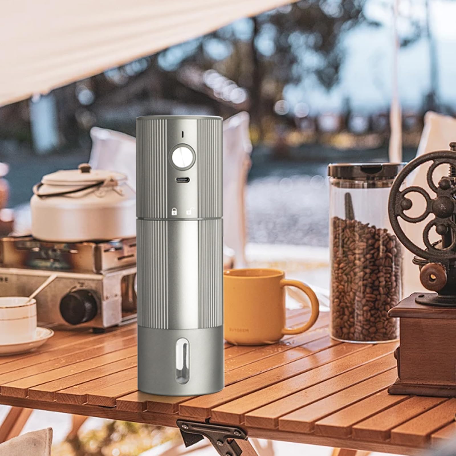 Portable Coffee Grinder Electric Burr Coffee Grinder with 45 Adjustable Settings, Rechargeable Coffee Grinders for Espresso, Travel, Camping and Office (Silver)